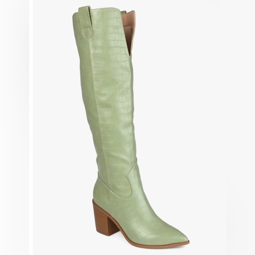 SOLD- NWT Journee Collection Therese Knee-High Cowboy Boots | 8 | Green Croc